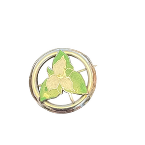 Sterling Silver and Green Enamel  Trillium Brooch